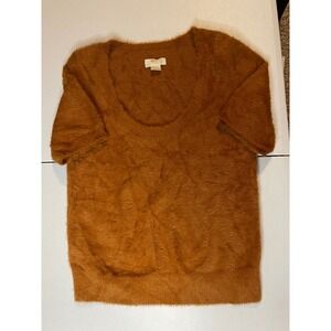 Maeve by Anthropologie Rust Orange Fuzzy Knit Short Sleeve Sweater Top Medium